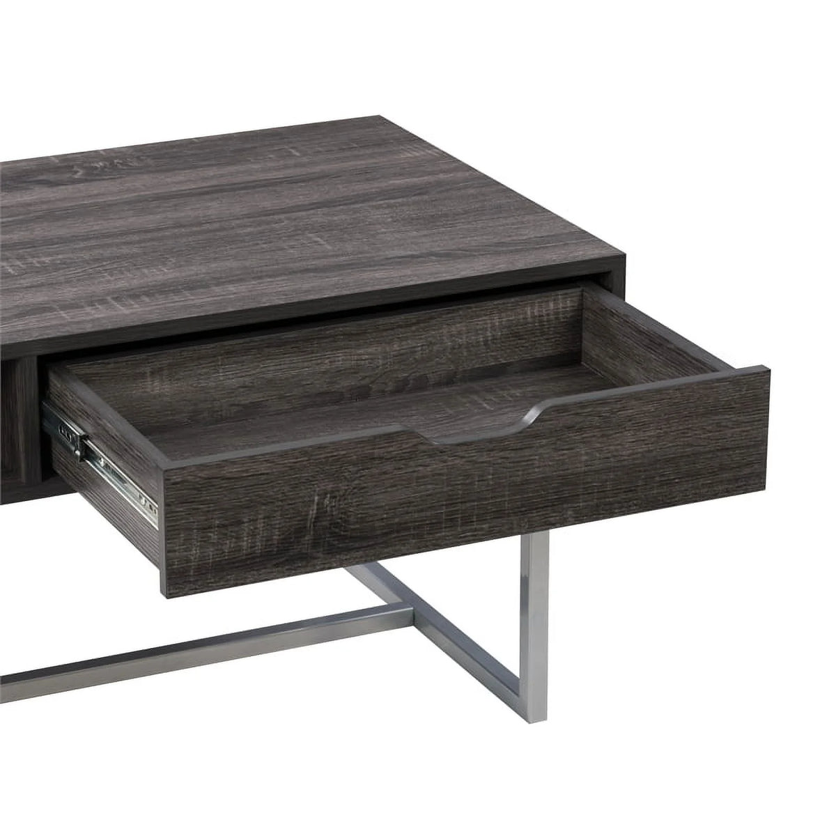 Gray Engineered Wood Single Drawer Coffee Table with Cubby Storage G7150