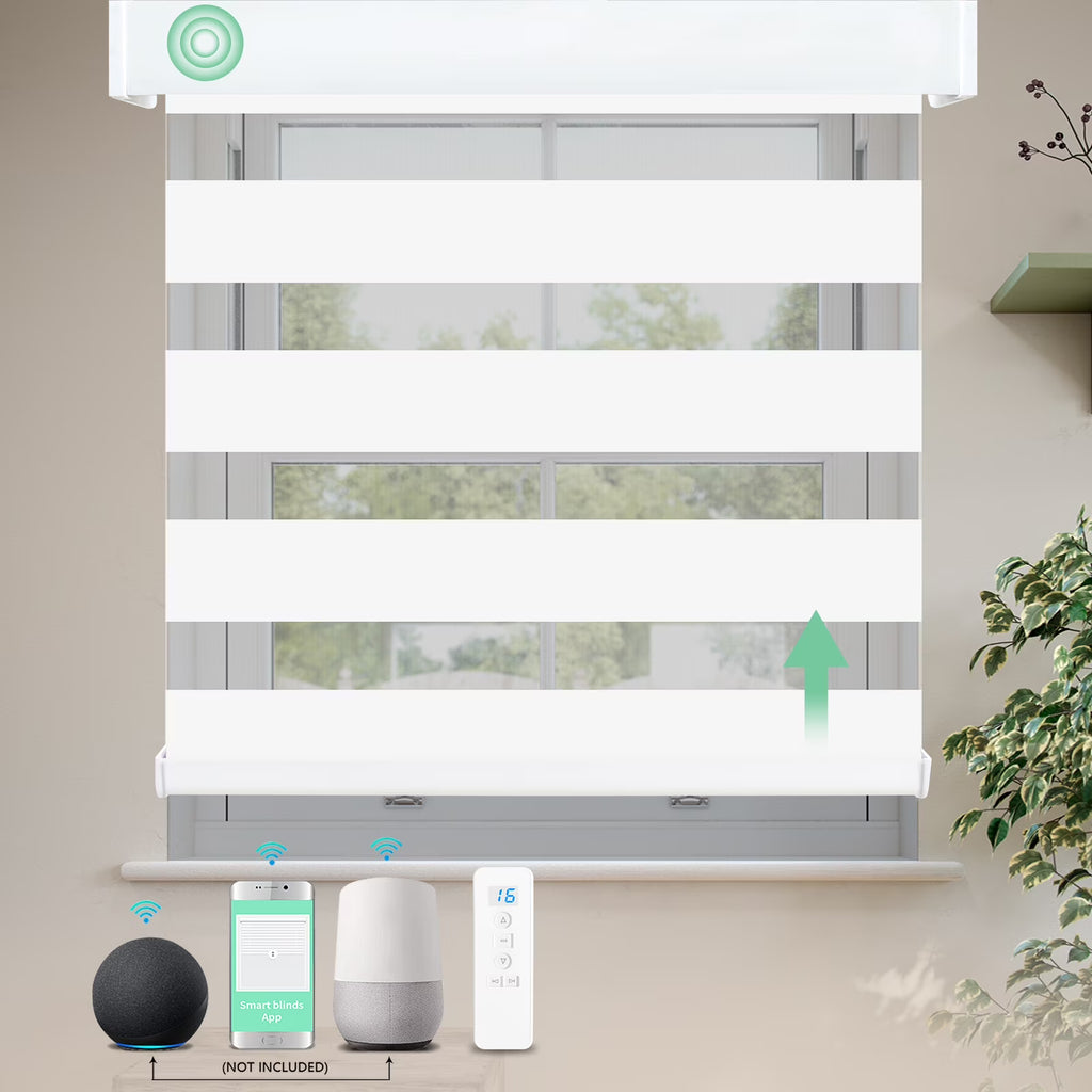 Motorized Zebra Blinds with Remote, Rechargeable, Luxury White, 23"W x 72"H W77162