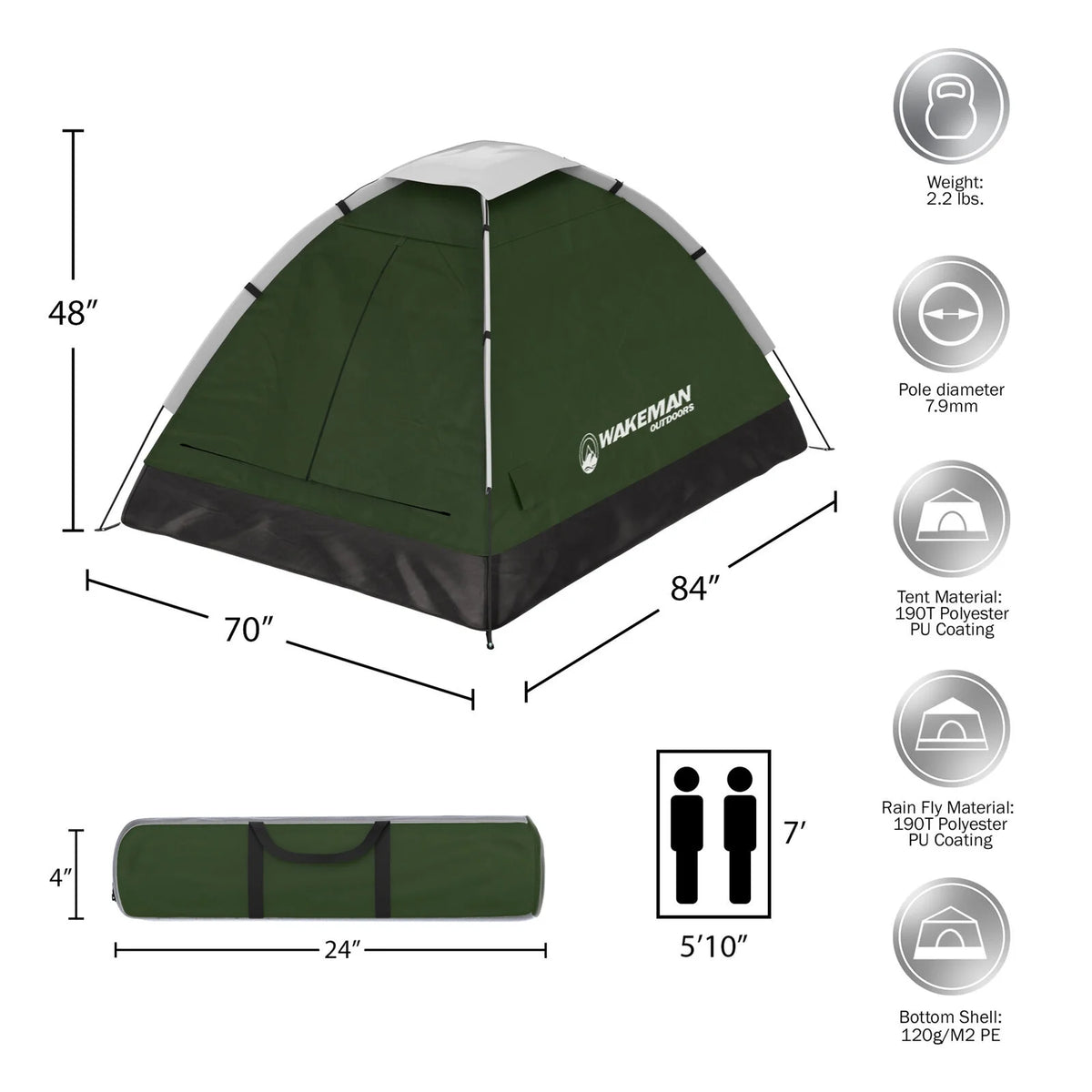 Green Two Person Camping Tent with Carry Bag Y7036