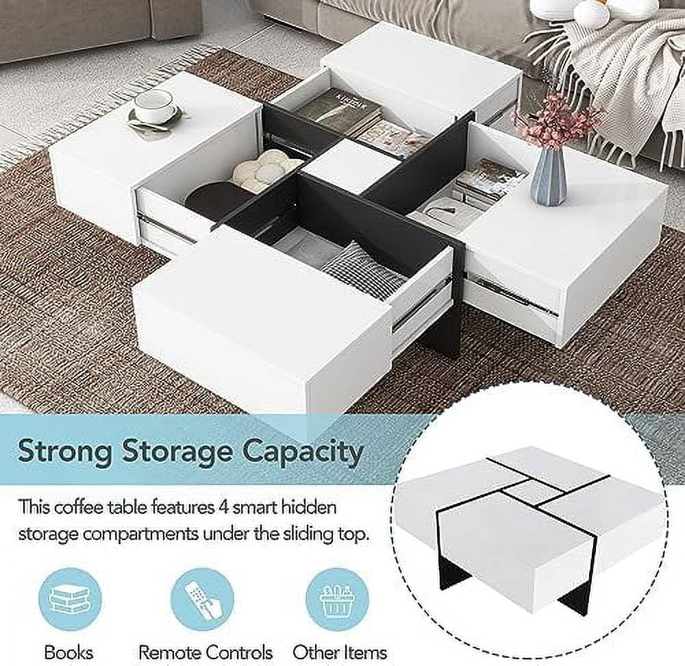 Brown Square Coffee Table with 4 Hidden Compartments P816705