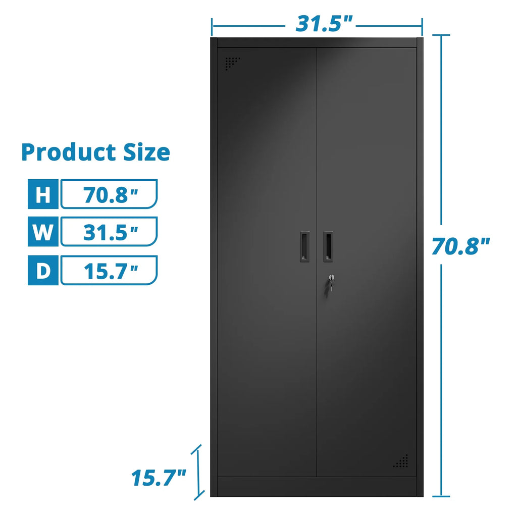 Black Metal Storage Cabinet with Doors and Adjustable Shelves J385