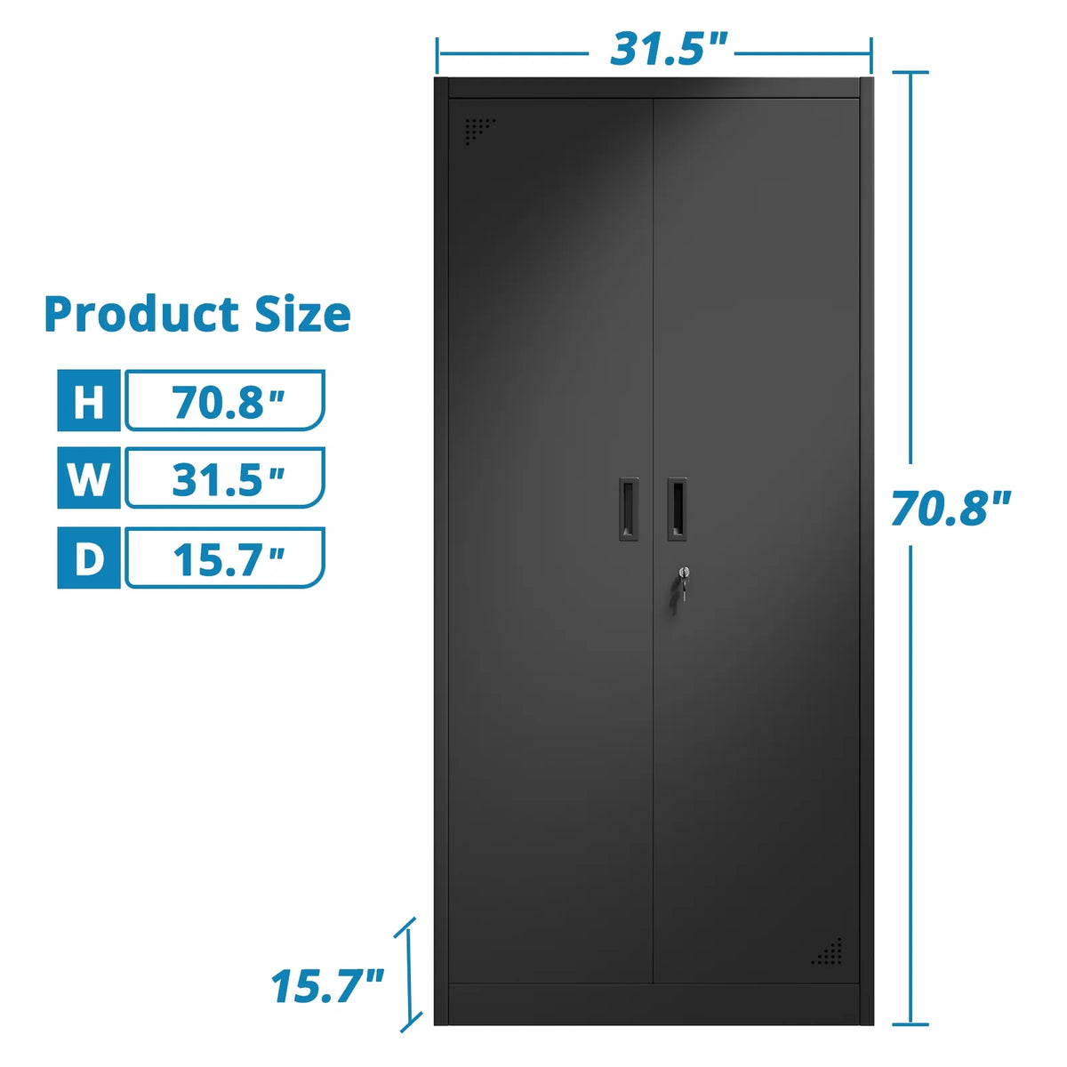 Black Metal Storage Cabinet with Doors and Adjustable Shelves J385