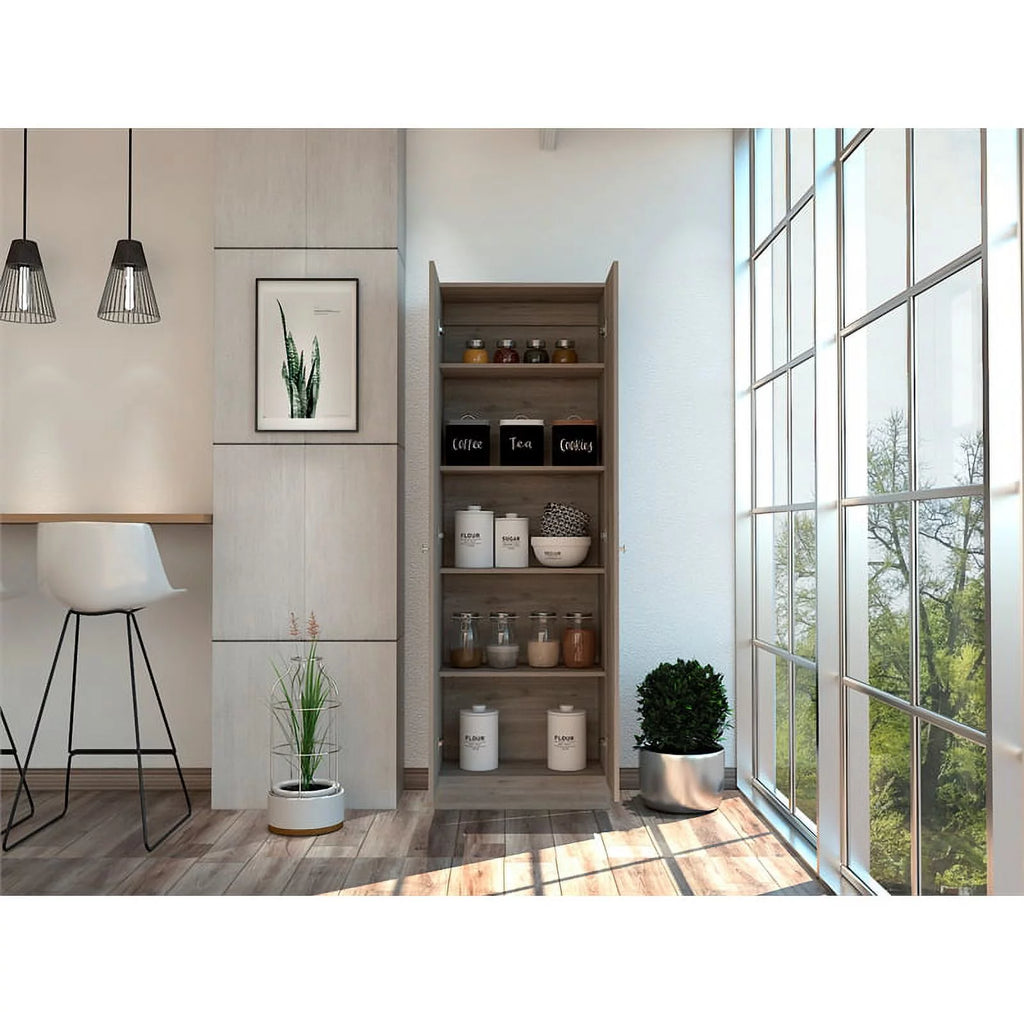 2 Piece Wood Two-Door Pantry Cabinet Set in Light Gray Z11327