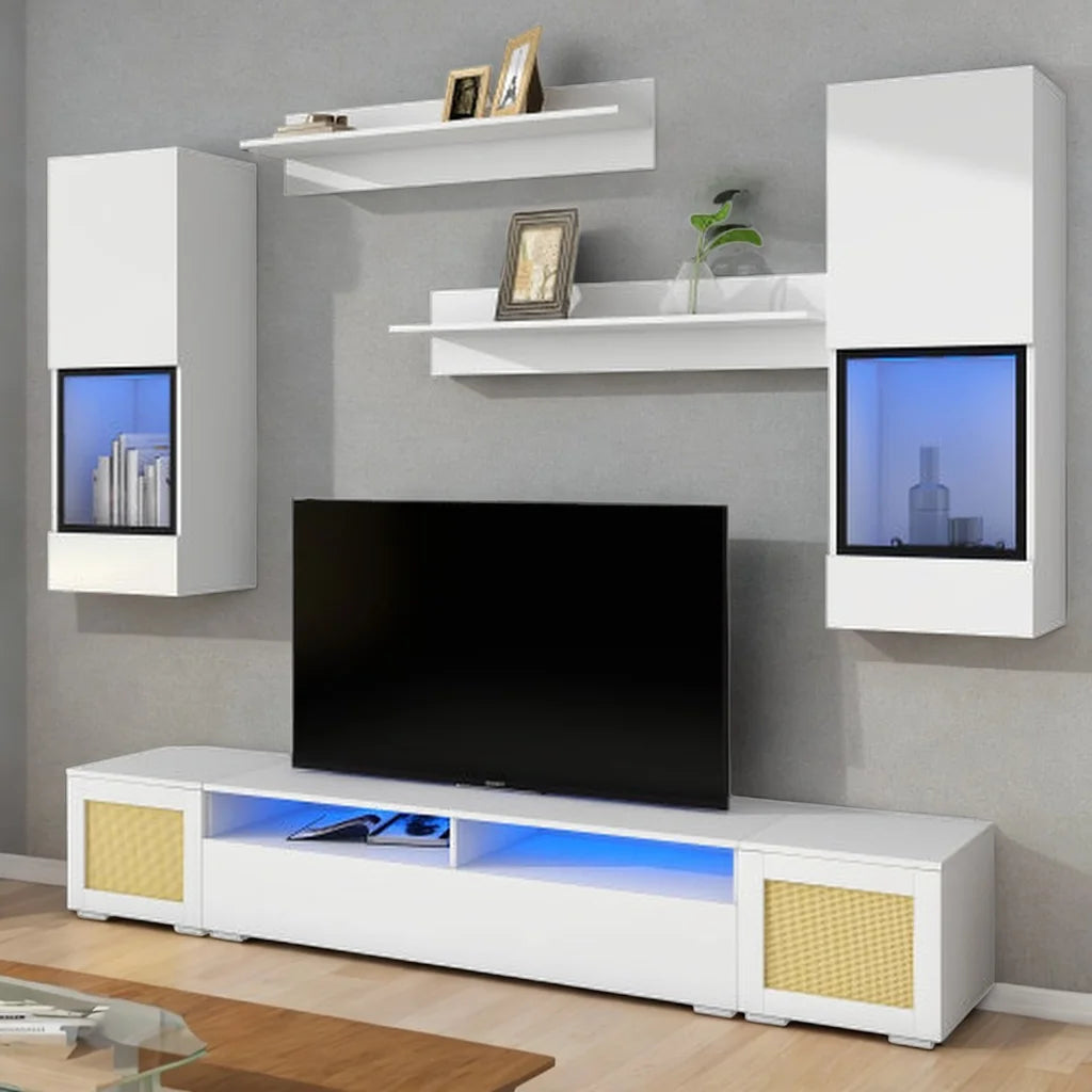 White 7 Pieces Floating TV Stand with LED Lights K881237