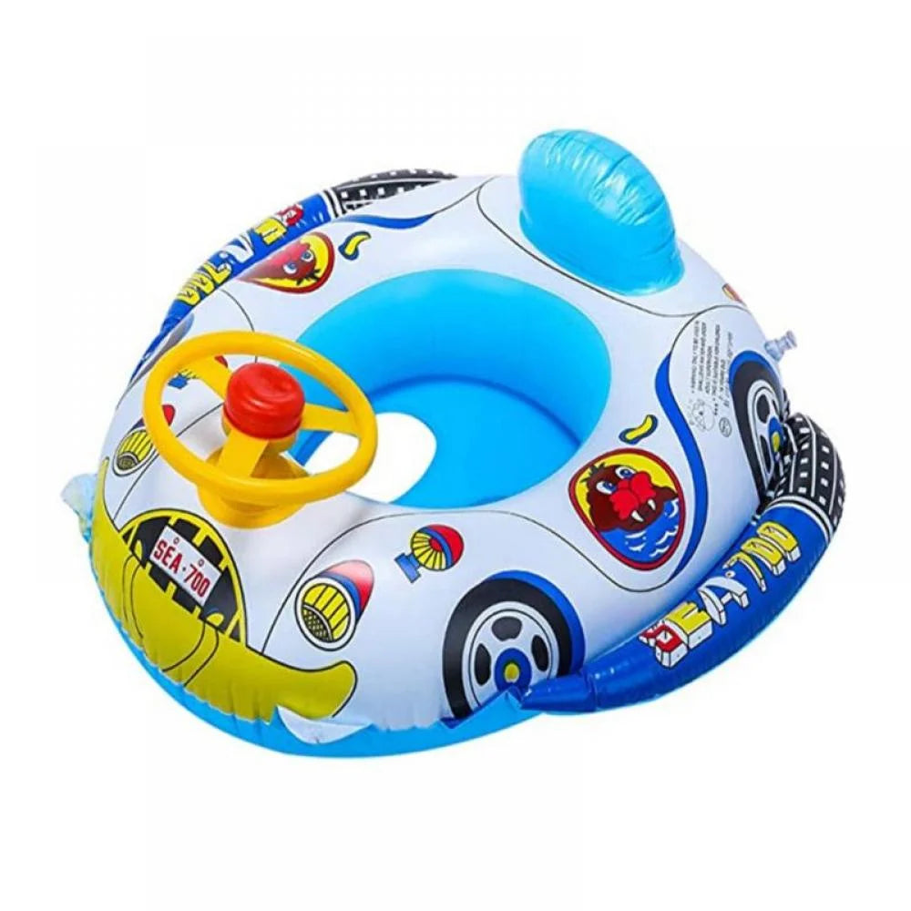 Inflatable Pool Float Ring with Steering Wheel Horn for Kids Q794486