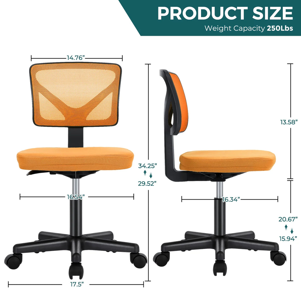 Armless Height Adjustable Orange Office Chair Y653668