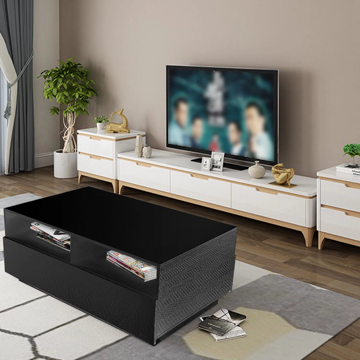 Modern LED High Gloss Coffee Table with 4 Drawers B627